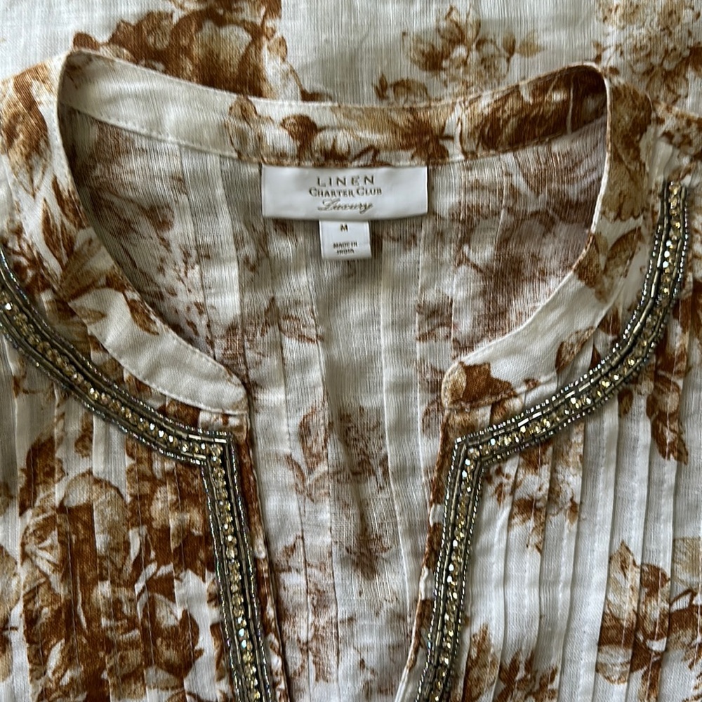 💖Linen Charter Club tunic with rhinestones around neckline - Picture 7 of 7